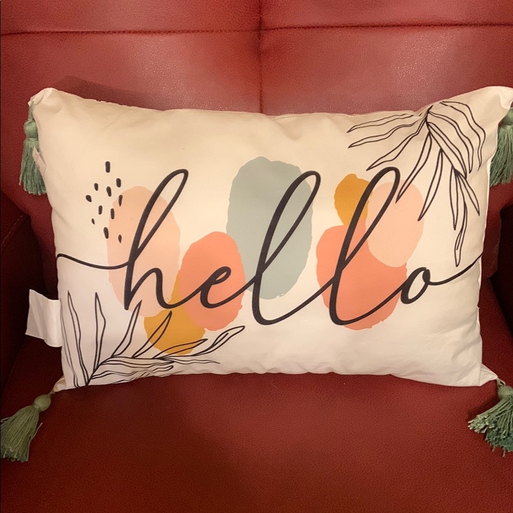 Hello Decorative Pillow with Tassels